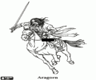 Aragorn à cheval avec l'épée levée, l'un des personnages principaux du Le Seigneur des Anneaux