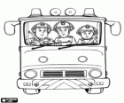 Les pompiers Sam, Elvis et Penny sur le camion d'incendie