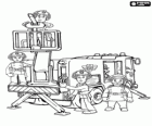 Les pompiers de Pontypandy en action avec le camion d'incendie