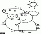 Les parents de Peppa Pig marche sous le soleil