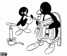 Pingu veut gonfler un ballon, son père lit le journal