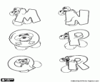 Lettres majuscules de M à R de l'alphabet de le petit souris