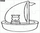 Casse-tête du petit bateau à voile avec le marin. Puzzle de Bateaux