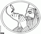 Homme jouant le shofar. Instrument de musique éolienne typique des fêtes juives