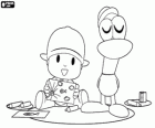 Pocoyo et Pato montrent leurs dessins