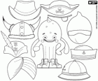 Chapeaux et casques pour Pypus. Cowboy, pirate, ninja, marin, explorateur, hindou, Robin des bois, viking