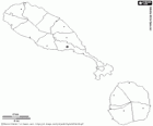 Carte de la Fédération de Saint-Christophe-et-Niévès. Capitale: Basseterre. Ces deux îles des Caraïbes sont le plus petit pays d'Amérique