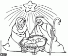 Jésus, Marie et Joseph sous l'étoile de Noël