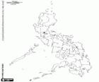 Carte de la République des Philippines. Capitale : Manille. Pays de 7.107  îles dans l'océan Pacifique, en Asie du sud-est