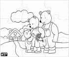 Casse-tête de Boucle d'Or et les trois ours. Puzzle de la famille des trois ours près de la maison