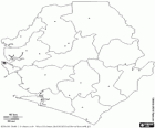 Carte de la République de Sierra Leone. Capitale : Freetown. Pays d'Afrique de l'ouest avec les côtes de l'océan Atlantique