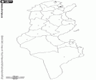Carte de la Tunisie, la République tunisienne. Capitale: Tunisie. Pays d'Afrique du Nord avec un long littoral sur la mer Méditerranée