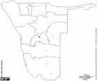 Carte de la République de Namibie. Capitale: Windhoek. Pays du sud-ouest d'Afrique avec côte sur l'océan Atlantique