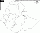 Carte de la République fédérale démocratique d'Éthiopie. Capitale: Addis-Abeba. Pays de la corne de l'Afrique sans sortie à la mer