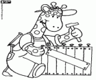 Une girafe charpentier avec marteau et des clous