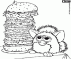 Un Furby qui a faim avec un énorme hamburger