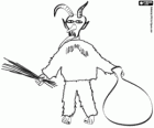 Krampus, créature du folklore alpin. Dans les festivals de Yule, solstice d'hiver, la bête capture les enfants mauvais dans son sac