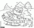 Yukon Cornelius et Rudolph à couper un sapin dans la forêt