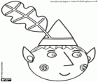 Le visage de l'elfe Ben et son chapeau triangulaire avec la feuille de chêne