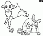 Un agneau, un petit lapin et un oeuf de Pâques