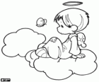 Un petit ange de Precious Moments assis sur un nuage