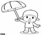Le mignon bambin Pocoyo avec un parapluie ouvert