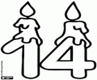 Le nombre quatorze avec deux bougies pour anniversaire