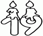 Numéro dix-neuf ans avec deux bougies, version avec ligne épaisse