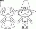 Une famille de Pilgrims, le mari et la femme. La tradition du jour de l'Action de Grâce