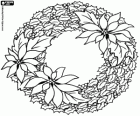 Une couronne de Noël avec des trois poinsettias et branches de houx