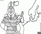Un guerrier viking et une carte des territoires du peuple viking