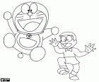 Les principaux protagonistes sont le chat cosmique Doraemon et son ami de l'homme, un garçon japonais nommé Nobita Nobi