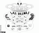 Bouclier de l'Union Deportiva Las Palmas. Club de football espagnol basé à Las Palmas de Gran Canaria. Club fondé en 1949 de la fusion de cinq équipes de l'île dont les logos apparaissent sur l'emblème de la UD Las Palmas