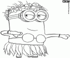 Un sbire minion hawaïen avec un collier de fleurs et de la danse traditionnelle de Hawaï