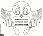 Logo avec la mascotte des Championnats du monde d'athlétisme 2015 à Beijing, en Chine. La mascotte est une hirondelle appelée Yaner