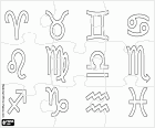 Puzzle avec les symboles des douze signes astrologiques du zodiaque