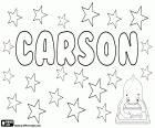 Carson, nom d'origine écossaise et anglaise, principalement utilisé comme nom masculin mais également utilisé pour les femmes. Carson, nom qui provient de la même nom de famille, sa signification est fils des habitants des marais
