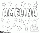 Amelina, nom de jeune fille d'origine germanique, du mot amal, sa signification est travail. Ammeline, variante de Amelyna et Emelina parmi d'autres