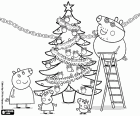 La famille de Peppa Pig se prépare les fêtes de Noël. PeppaPig et sa famille avec l'arbre de Noël décoré