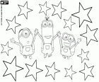 Les trois protagonistes de minions du film célébrer Noël avec un fond d'étoiles