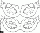 Dessin avec deux précieux masques de carnaval à décorer et à personnaliser comme vous le souhaitez