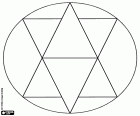 Un mandala formé par deux grands triangles dans un cercle. La géométrie résultante génère six petits triangles