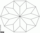 Un mandala en forme de décagone et avec une étoile formée par dix quadrilatères deltoïdes ou cerf-volants