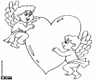Deux anges de l'amour, deux chérubins sur les côtés d'un grand coeur pour les amateurs. Un cadeau pour la Saint-Valentin