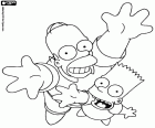 Homer Simpson et Bart Simpson souriant et regardant vers le haut, les protagonistes de la série célèbre animation créée par Matt Groening
