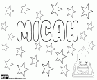Micah, nom masculin, variante de Michée et Micajah, nom d'origine de l'hébreu biblique. Micah, nom également utilisé pour les filles, nom d'un personnage biblique, la fille du roi Saül