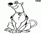 Scooby Doo le chien assis sur ses pattes comme un chien très obéissant