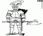 Un guerrier médiéval avec armure et armé d’une hache de combat