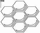 Les cellules de cire d’un nid d’abeilles. Les abeilles ouvrières sont les constructeurs des alvéoles, les prismes hexagonaux utilisés pour le stockage du miel et de pollen, également pour les oeufs et les larves