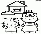 Hello Kitty et sa mère heureuses devant leur maison